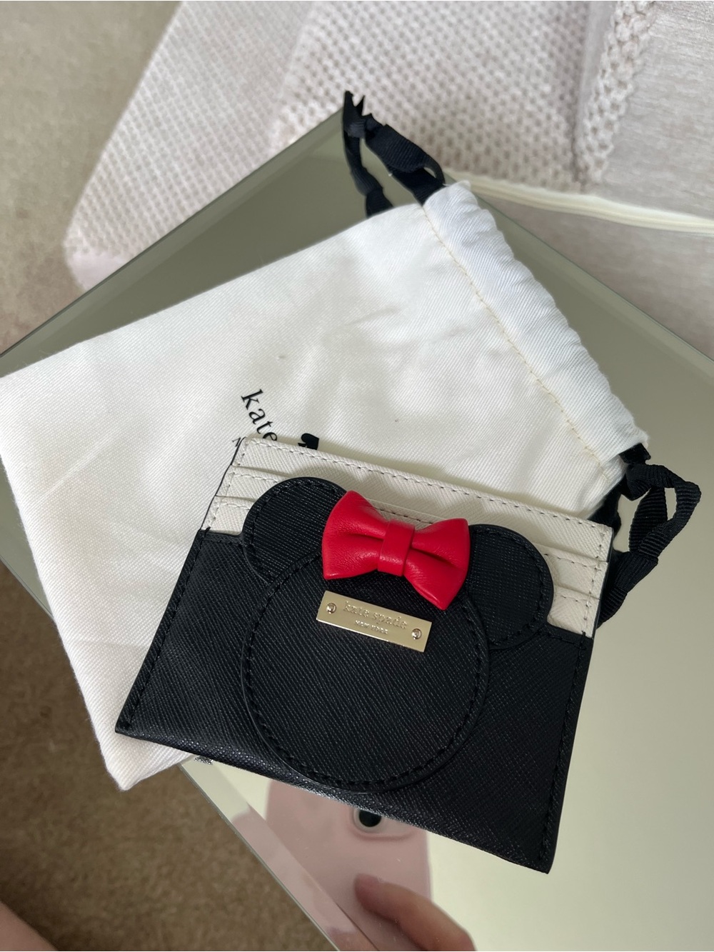 kate spade black and red Minnie Mouse cardholder with cream trim